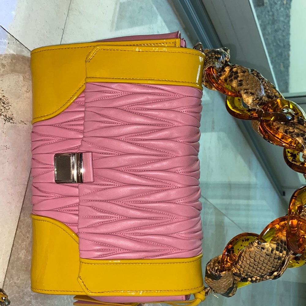 Miu Miu hot pink & yellow leather purse - excellent condition w original dustbag